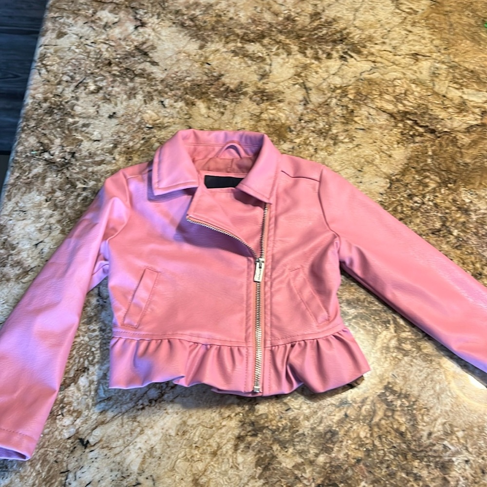 Pink leather like jacket. Size 4